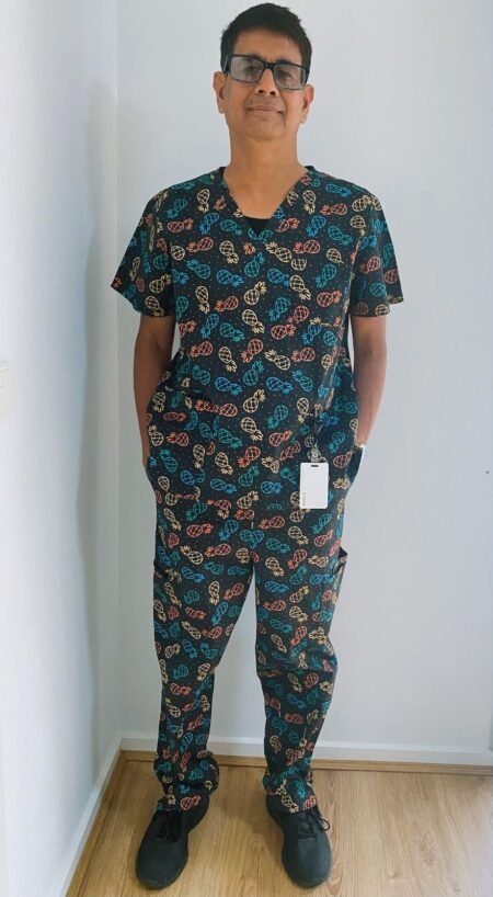 Pineapple Pop Neon Print Medical Scrub Set – Soft, Breathable & Stretchable Unisex Fit